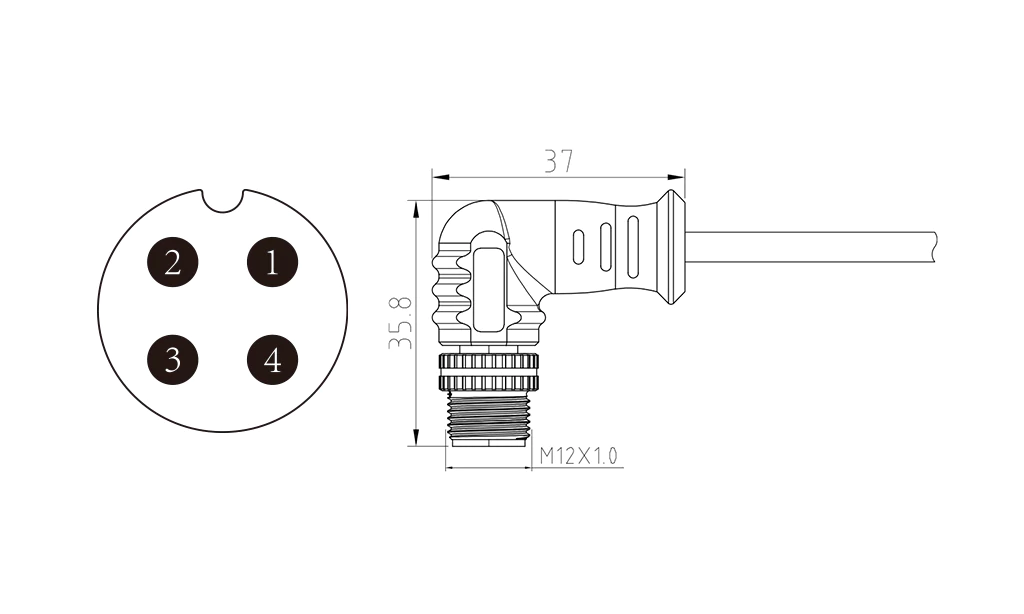 Male elbow of 4Pin molded M12 connector